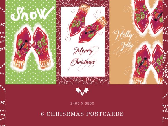 6 Christmas and Holiday Postcards Illustrations for Handmade Creations