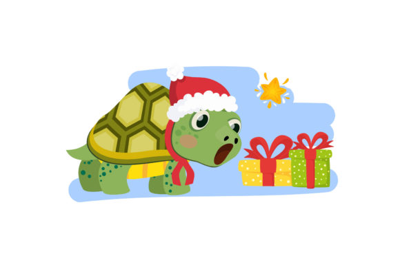 Cartoon Turtle Character Christmas Style Illustration