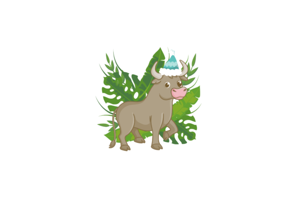 Christmas Animal and Green Leaves Illustrations
