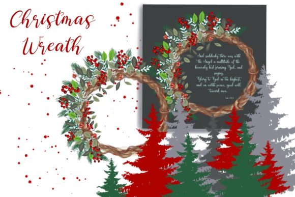 Christmas Cherry Wreath Illustration for Crafting