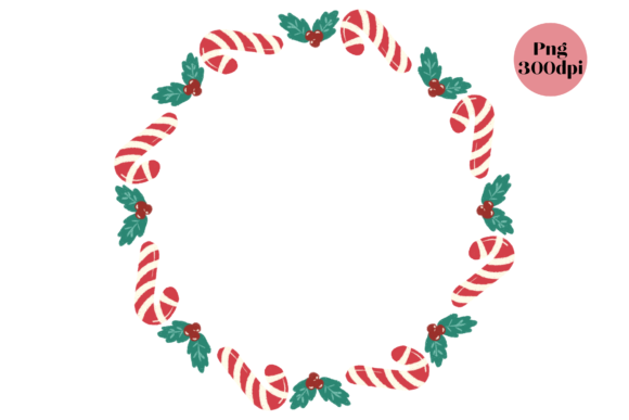 Christmas Frame - Candy Cane and Holly Illustrations