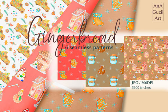 Christmas Gingerbread Seamless Patterns Illustrations