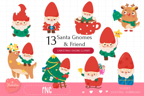Christmas Gnomes Santa Kawaii Clipart for Festive Illustrations