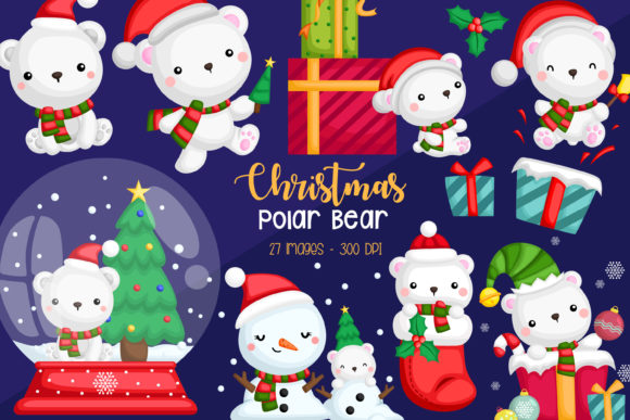 Christmas Polar Bear Snowman Clipart for Editorial and Web Design