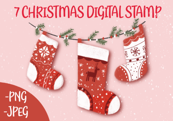 Christmas Socks Digital Stamp Illustrations