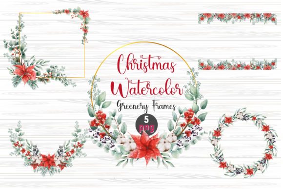 Christmas Watercolor Festive Frame Illustrations