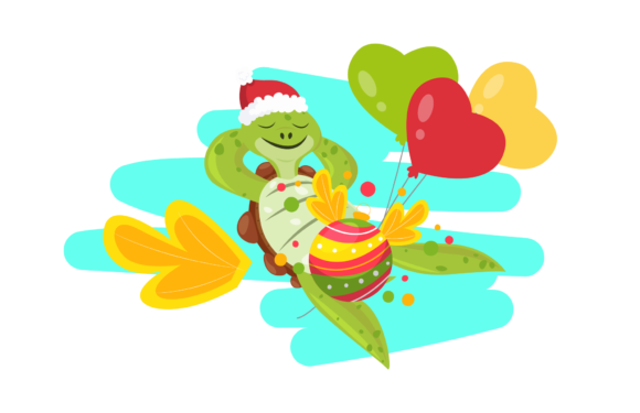Cute Turtle Cartoon Merry Christmas Art Illustrations