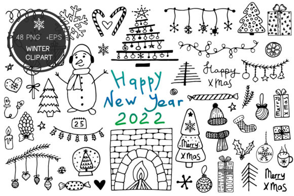 Doodle Winter Christmas Clipart Review