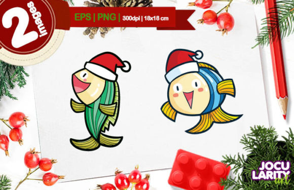 Funny Christmas Fish Cartoon Vector for Local Branding