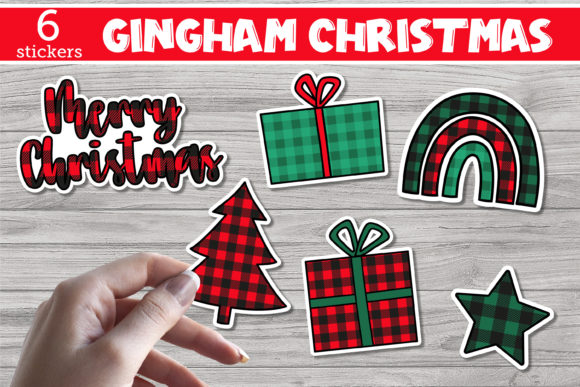 Gingham Christmas - Printable Stickers Illustrations