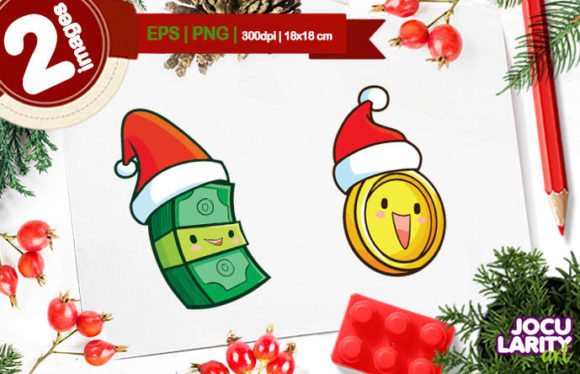 Kawaii Christmas Money Cartoon Vector Illustrations