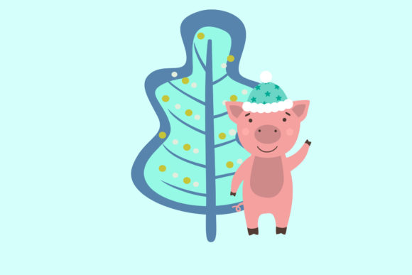 Merry Christmas Cute Pig Celebration Art Illustrations