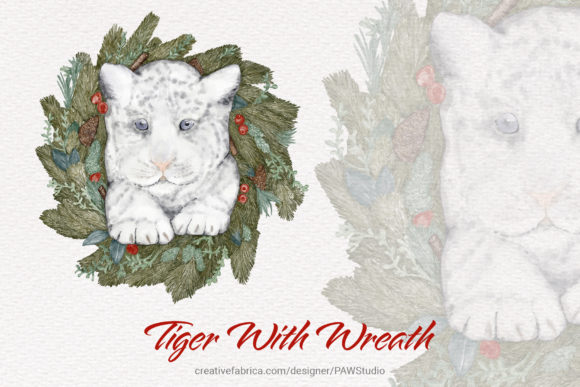 Tiger 2022 Christmas Wreath Watercolour Illustration