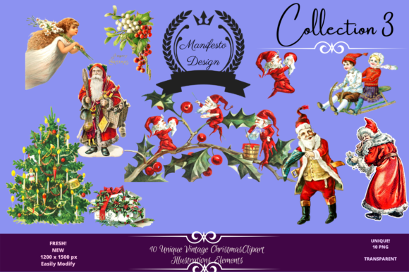 Vintage Christmas Illustration Clipart 3 for Branding and Marketing