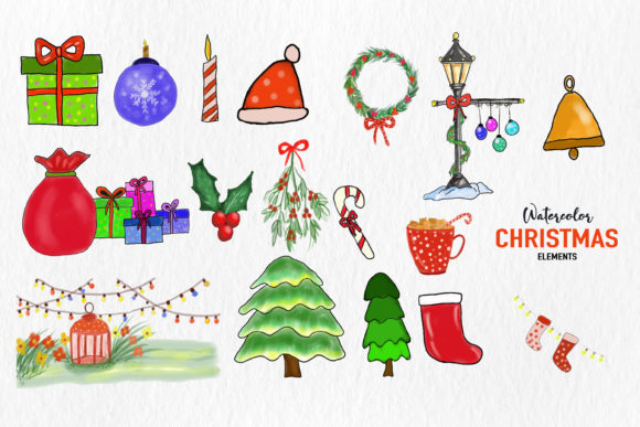 Watercolor Christmas Elements Set Vector for Branding