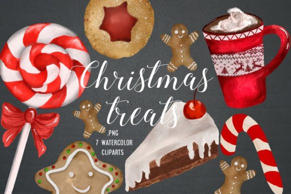Watercolor Christmas Treats Illustrations for Festive Branding