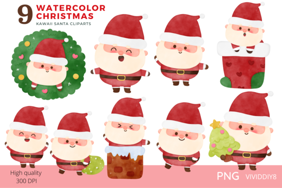 Watercolor Santa Christmas Illustration for Crafting