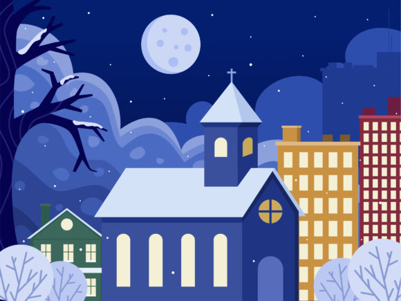 Winter Night Christmas in City Illustrations